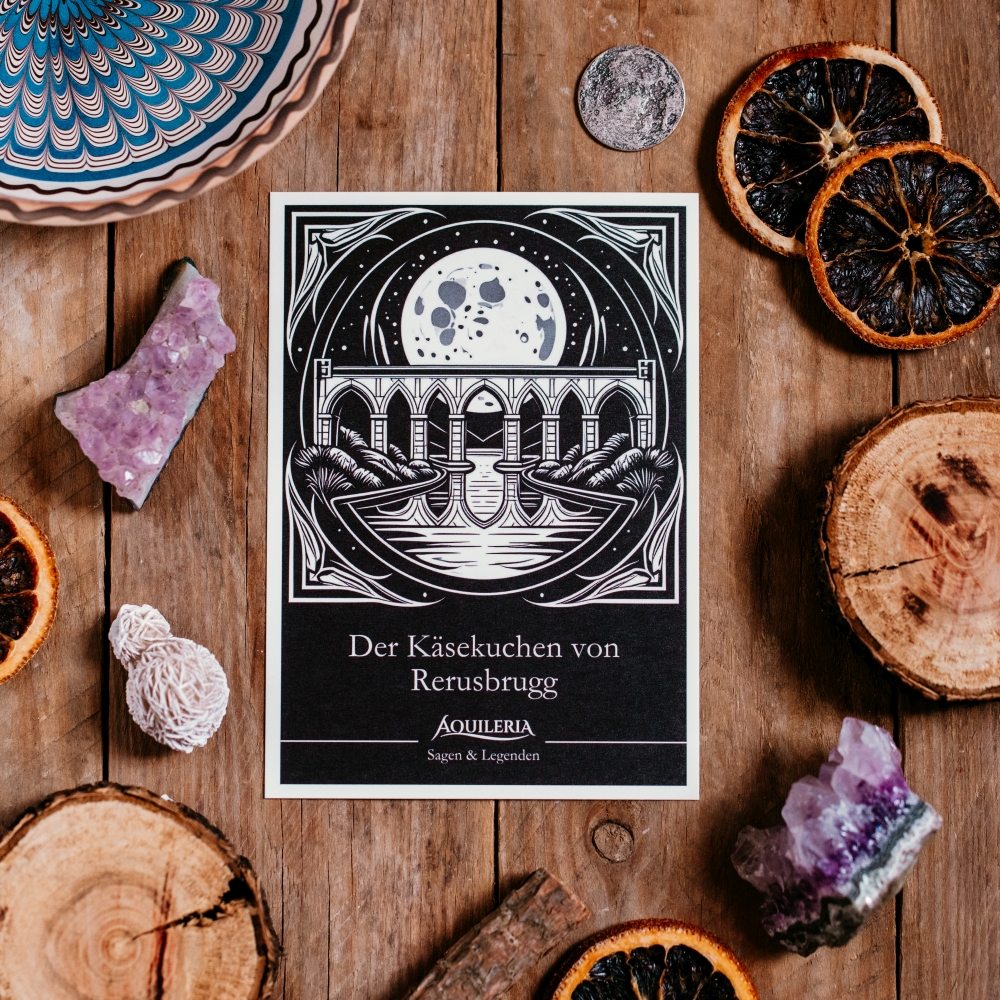 AQUILERIA Sammelpostkarten Edition 1 Motiv 6 "Der Käsekuchen von Rerusbruqq" Vorderseite